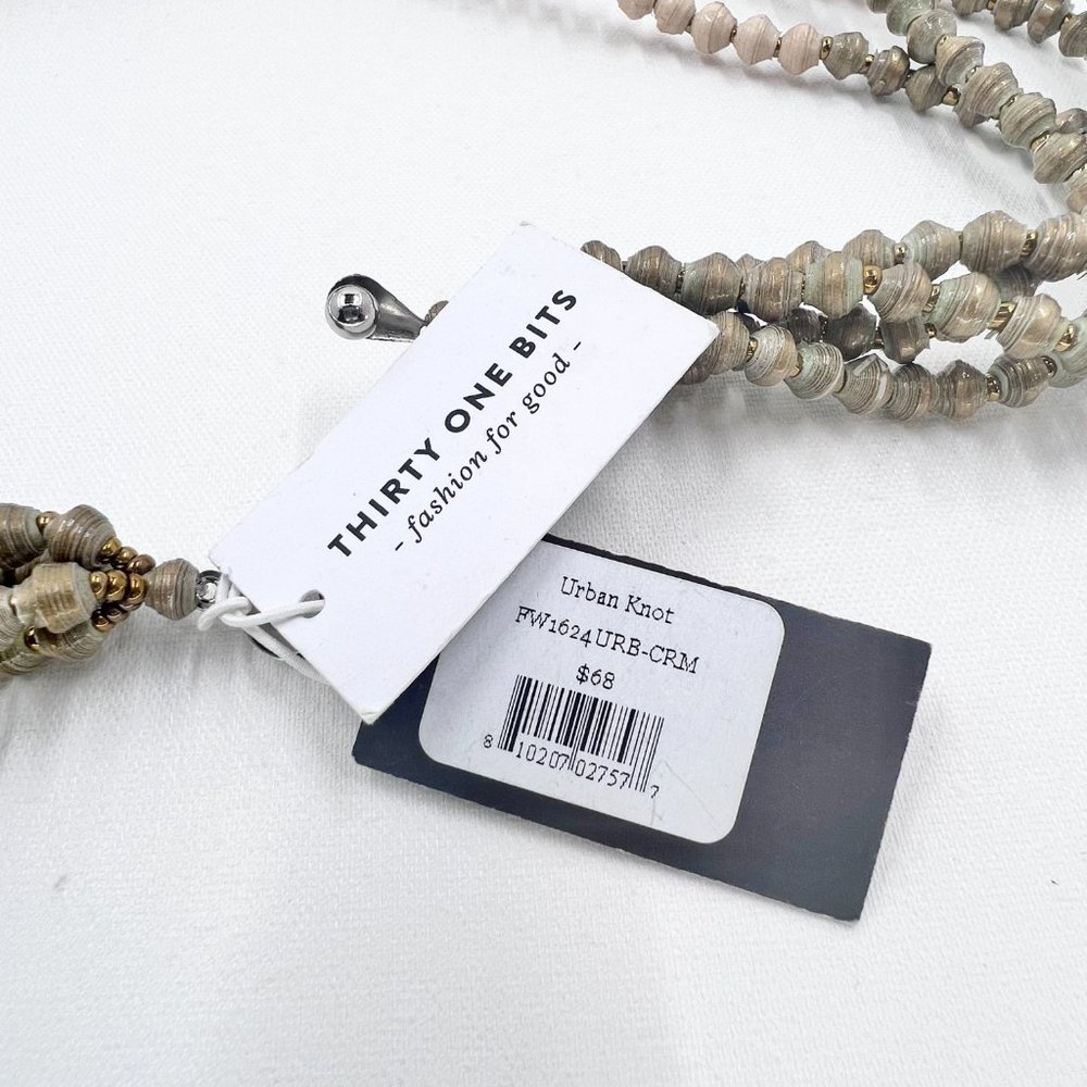 NWT - Thirty One Bits - 4 Strand Urban Knot Green & Cream Beaded 20” Necklace - Picture 6 of 8